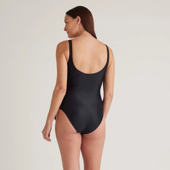 Quince Italian Maternity Plunge Wrap One Piece Swimsuit Black Small Bathing Suit - Picture 9 of 9